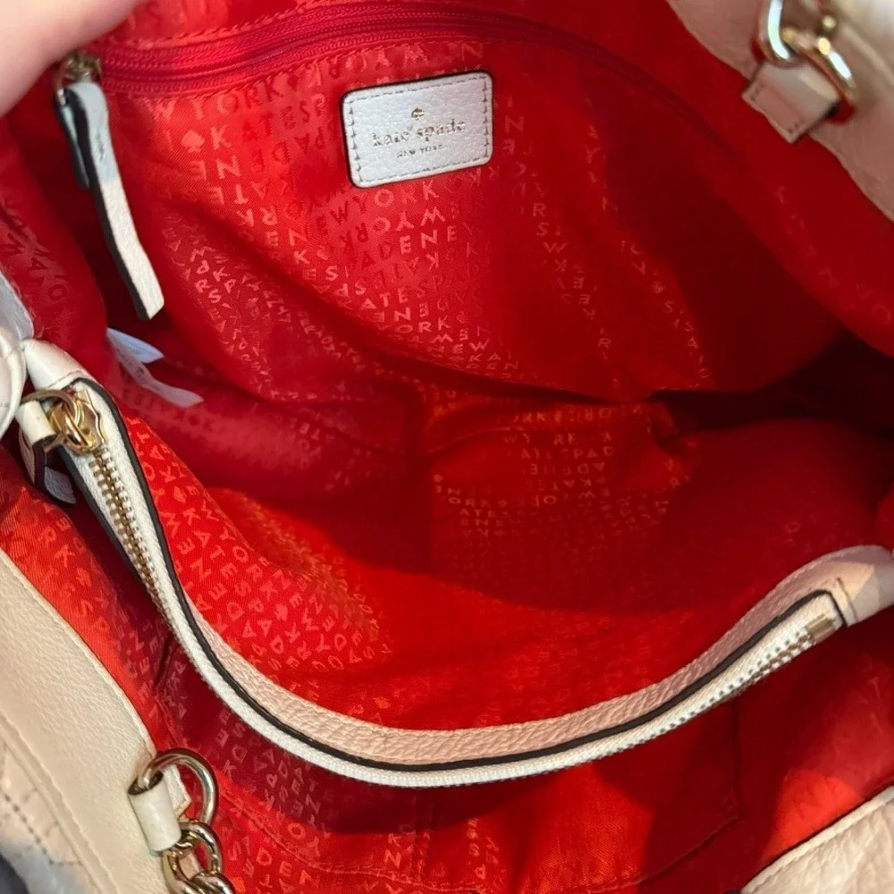 Kate Spade Off White Quilted leather Bag Astor Court Elena Shoulder Bag Large